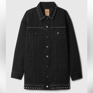 GAP Studded Oversized Icon Denim Jacket Black Medium Tall NWT